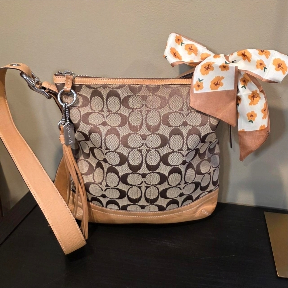 SOLD - Coach Vintage Signature Hobo Shoulder With Twilly